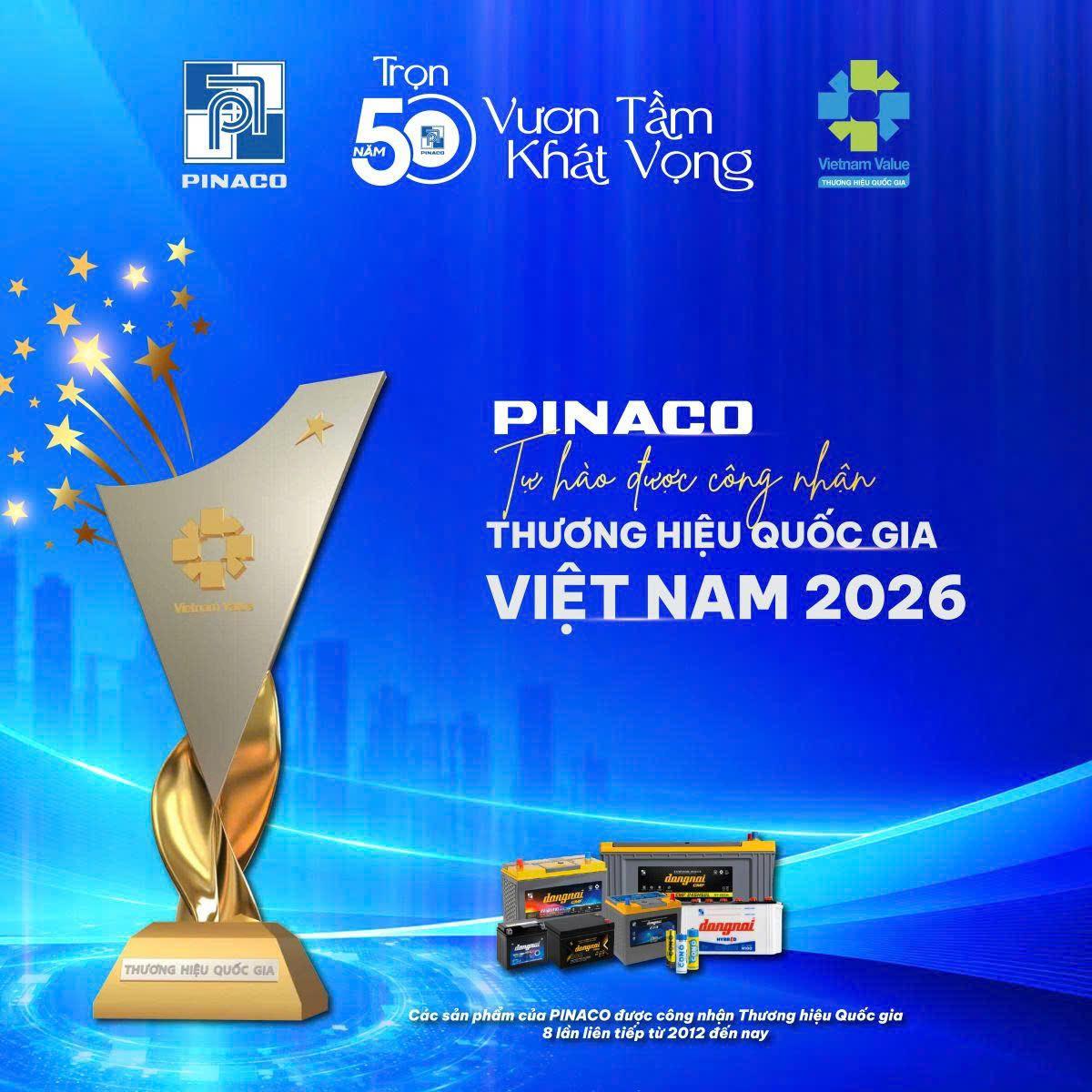 PINACO ĐƯỢC CÔNG NHẬN LÀ THƯƠNG HIỆU QUỐC GIA VIỆT NAM 2026