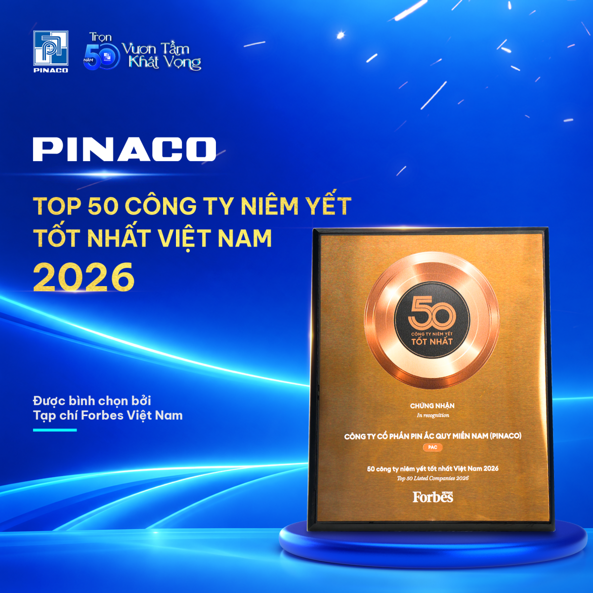 PINACO GÓP MẶT TRONG TOP 50 CÔNG TY NIÊM YẾT TỐT NHẤT VIỆT NAM 2026